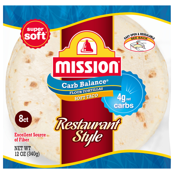 Mission Carb Balance Restaurant Style Soft Taco Flour Tortillas - 8 ct