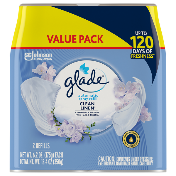 Glade Clean Linen Air Freshener Spray Refill - 2 ct