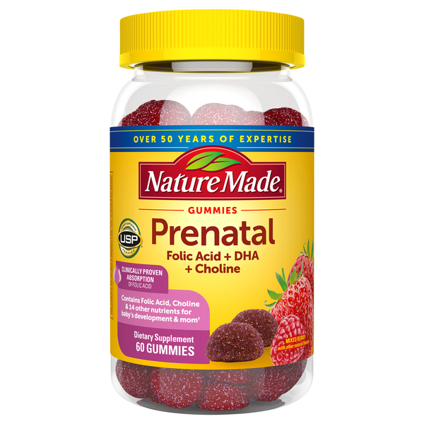 Nature Made Prenatal Gummies 58 mg DHA Dietary Supplement Mixed Berry