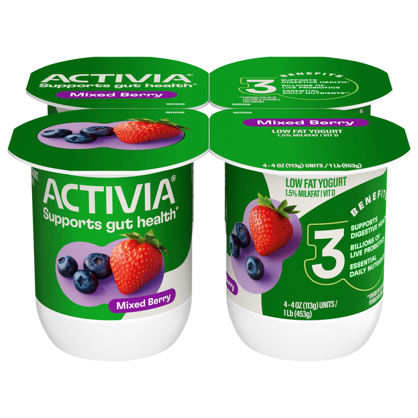 Activia Low Fat Mixed Berry Probiotic Yogurt Cups - 4 ct
