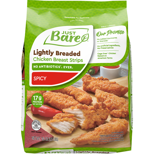 Just Bare Spicy Lightly Breaded Chicken Breast Strips Frozen