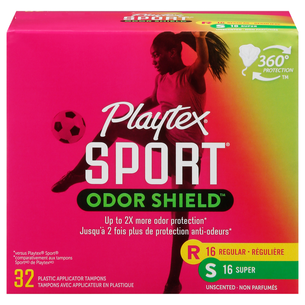 Playtex Sport Odor Shield Unscented Regular & Super Tampons