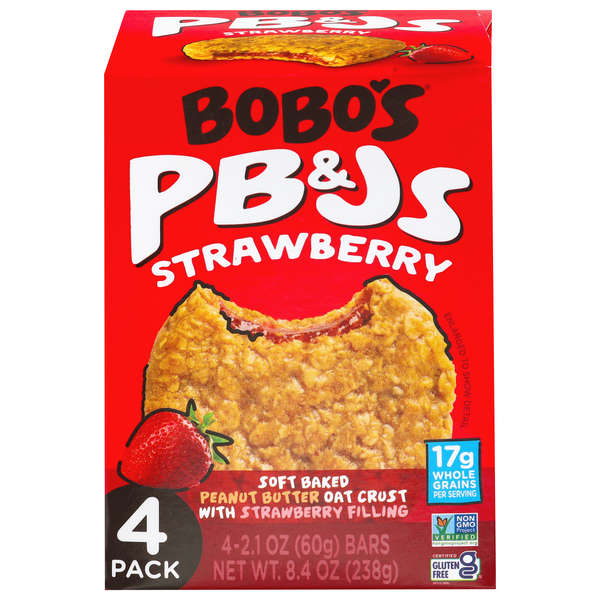 Bobos's Gluten Free PB&Js Strawberry Soft Baked Oat Crust Bars - 4 ct
