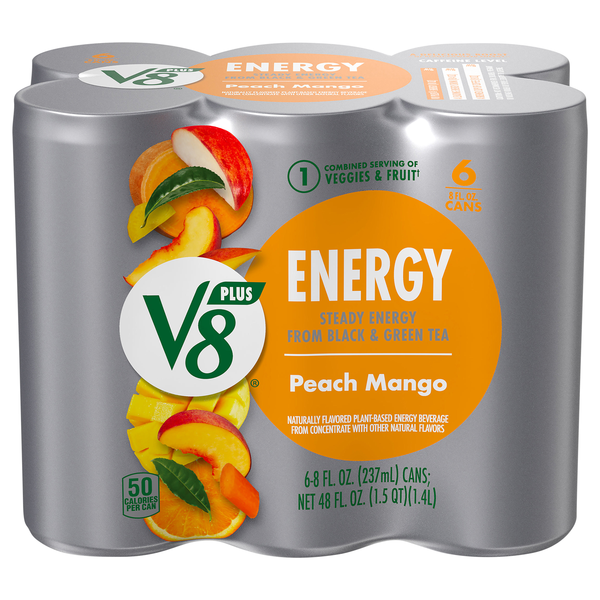 V8 Plus Peach Mango Flavored Sparkling Energy Drink - 6 pk