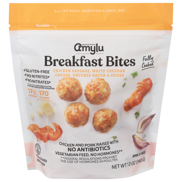 Amylu Gluten Free Chicken Sausage Cheddar & Bacon Breakfast Bites Frozen
