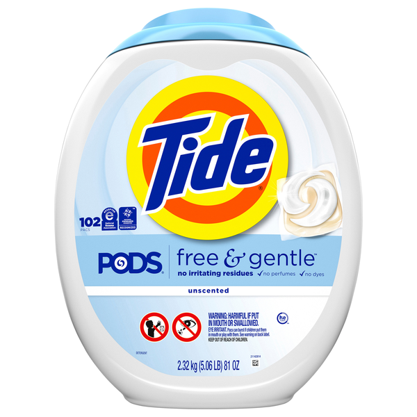 Tide PODS Free & Gentle Laundry Detergent Pacs - 102 ct
