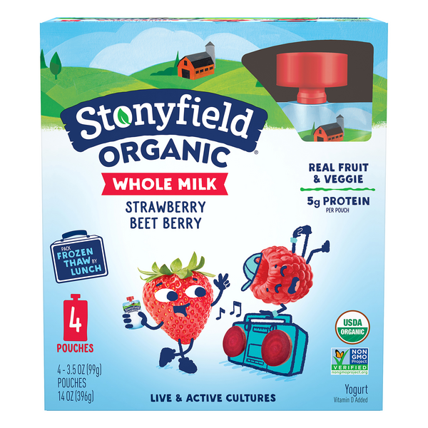 Save on Stonyfield Organic Yogurt Pouches Whole Milk Strawberry Beet Berry 4 ct Order Online