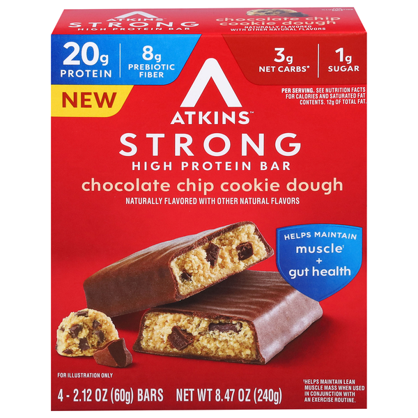 Atkins Strong Chocolate Chip Cookie Dough High 20g Protein Bars - 4 ct