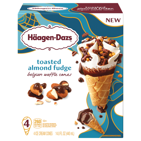 Haagen-Dazs Toasted Almond Fudge Belgian Waffle Ice Cream Cones - 4 ct
