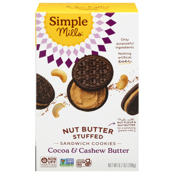 Simple Mills Gluten Free Cocoa Cashew Nut Butter Stuffed Sandwich Cookies