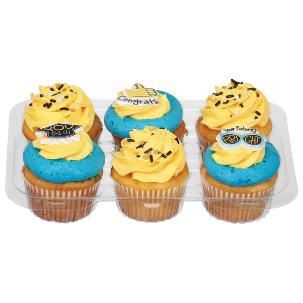 Food Lion Bakery Graduation Yellow Cupcakes w/Trad Vanilla Icing - 6 ct