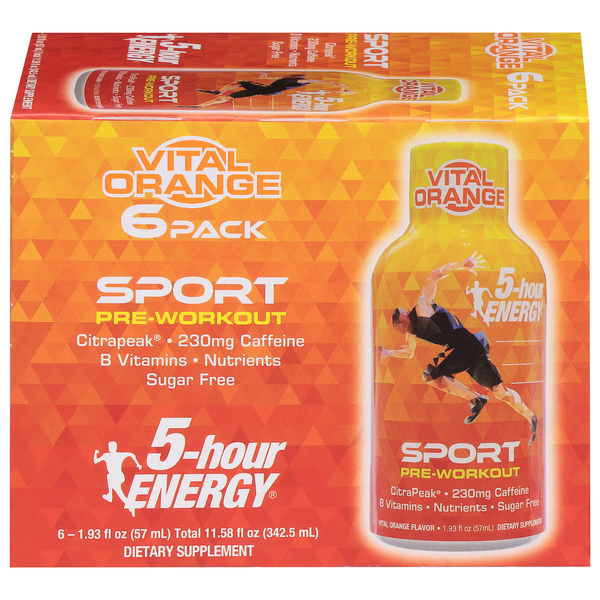 5-Hour Energy Sport Vital Orange Pre-Workout Dietary Supplement - 6 pk