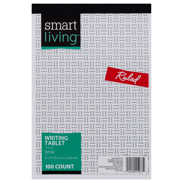 Smart Living Writing Tablet Ruled White 6x9 Inch - 100 Sheets