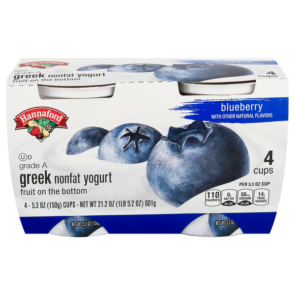Hannaford Non Fat Blueberry Greek Yogurt Cup - 4 ct