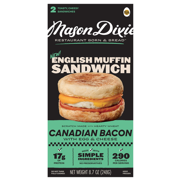 Mason Dixie Canadian Bacon with Egg & Cheese English Muffin Sandwich 2 ct