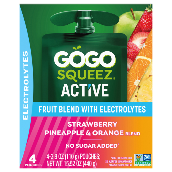 GoGo squeeZ Active Strawberry Pineapple & Orange Pouches - 4 ct