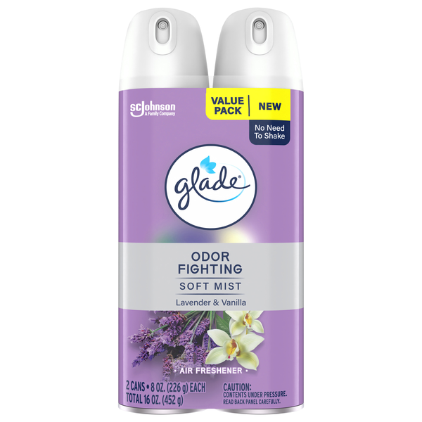 Glade Odor Fighting Soft Mist Lavender Vanilla Air Freshener Spray - 2 ct