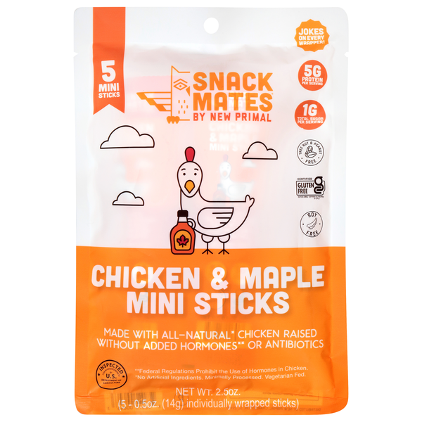 The New Primal Snack Mates Kids Chicken & Maple Meat Sticks - 5 ct