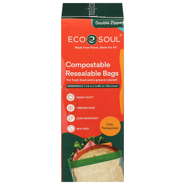 Eco Soul Compostable Resealable Sandwich Bags