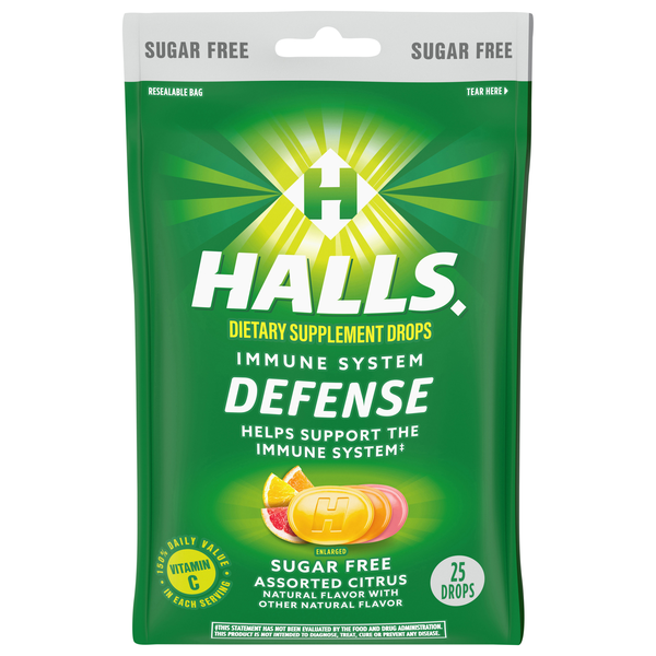 Halls Defense Dietary Supplement Assorted Citrus Sugar Free Drops