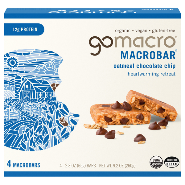 GoMacro Organic Gluten Free Oatmeal Choc Chip 12g Protein MacroBar - 8 ct