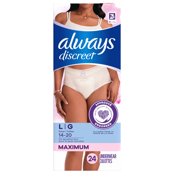 Always Women's Discreet Incontinence Underwear Sensitive Skin Maximum+ L