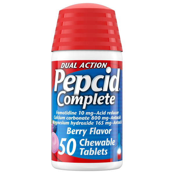 Pepcid Complete Acid Reducer + Antacid Famotidine Chewable Tablets Berry