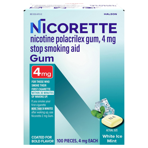 Nicorette Gum Stop Smoking Aid 4mg White Ice Mint
