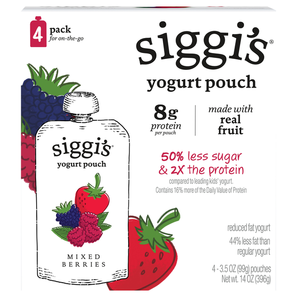 Siggi's Kids Low Fat Mixed Berries Yogurt Pouch - 4 ct