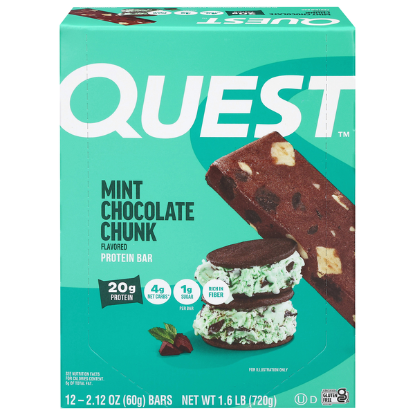 Quest Keto Friendly Mint Chocolate Chunk 20g Protein Bars - 12 ct