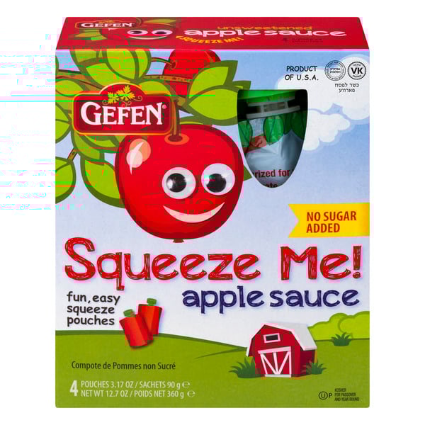 Gefen No Sugar Added Unsweetened Applesauce Pouches - 4 ct