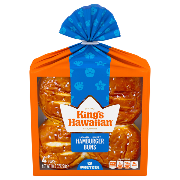 King's Hawaiian Pretzel Hamburger Buns - 4 ct