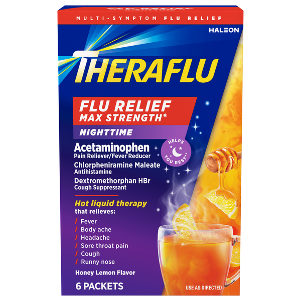 Theraflu Flu Relief Nighttime Max Strength Packets Honey Lemon