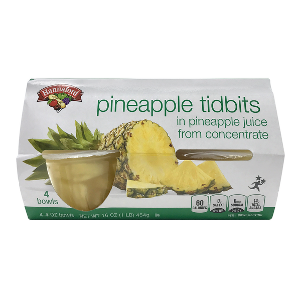 Hannaford Pineapple Tidbits Fruit Cups in Juice - 4 ct