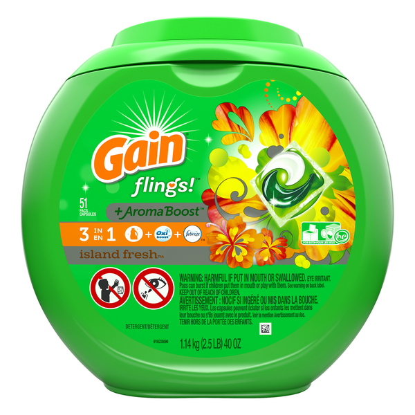 Save on Gain Flings! + Aroma Boost 3in1 Laundry Detergent Pods Island