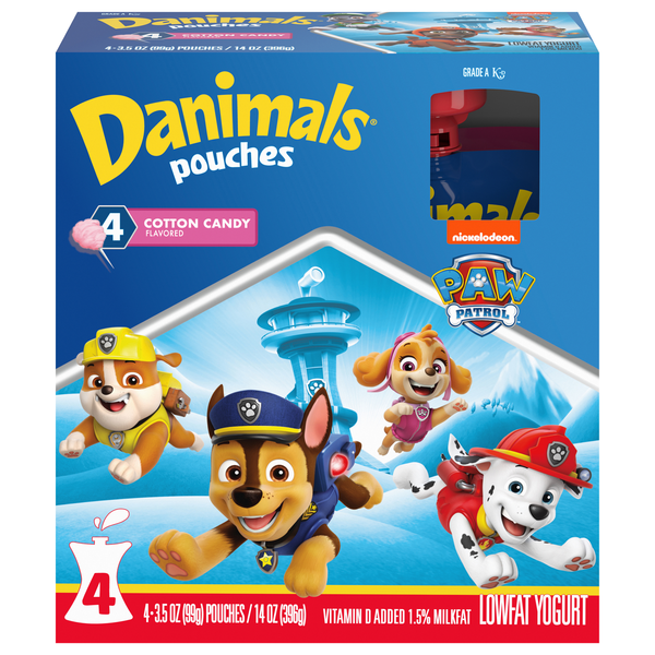 Danimals Low Fat Pawfect Cotton Candy Yogurt Pouches - 4 ct