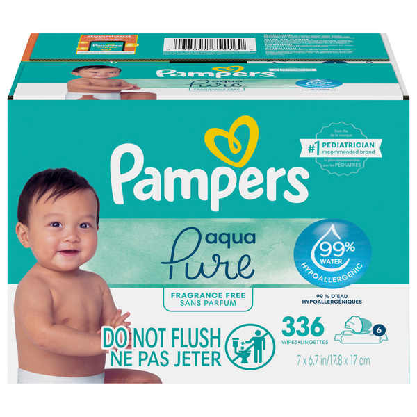 Pampers Aqua Pure Fragrance Free Baby Wipes Pop-Top - 6 pk