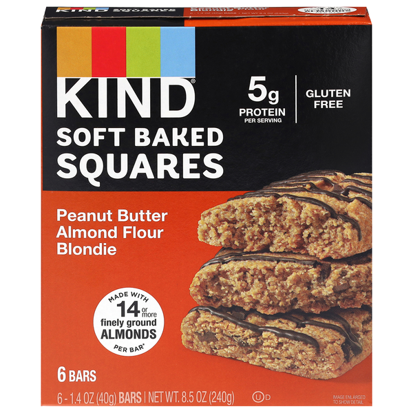 KIND Soft Baked Squares Peanut Butter Almond Flour Blondie 5g Bars - 6 ct
