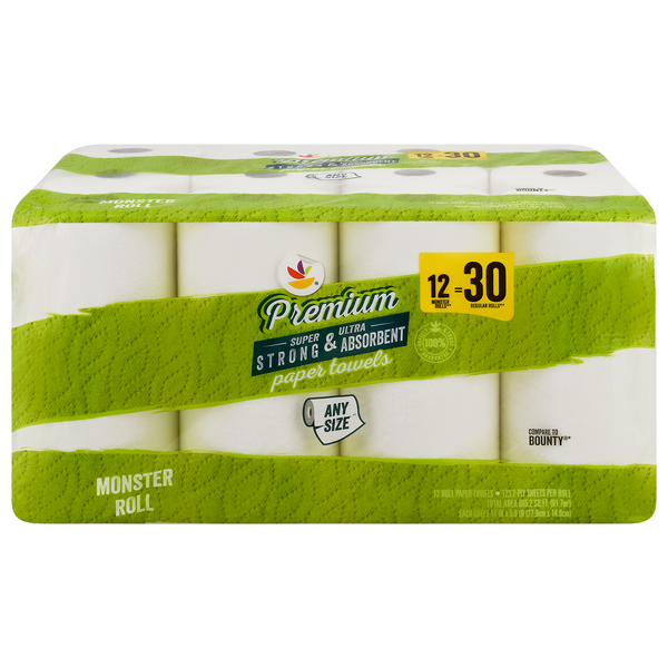 Stop & Shop Premium Any Size White Monster Roll 2-Ply Paper Towels -12 ct