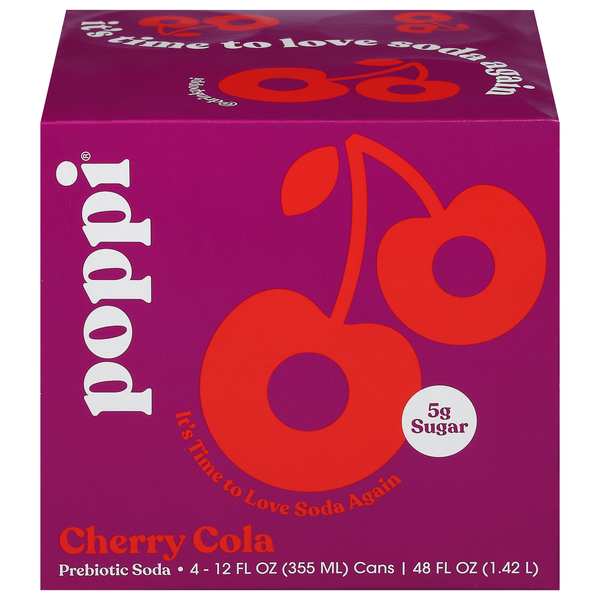 Poppi Cherry Cola Prebiotic Soda - 4 pk