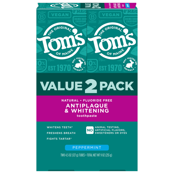 Tom's of Maine Antiplaque & Whitening Toothpaste Peppermint - 2 ct