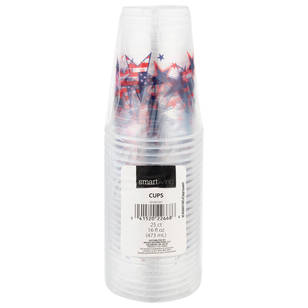 Smart Living Plastic Patriotic Cups Clear 16 oz