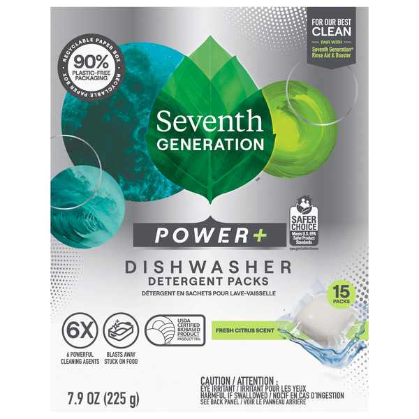 Seventh Generation Power+ Fresh Citrus Scent Dishwasher Detergent Packs