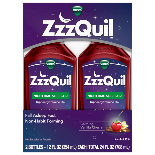 Vicks ZZZQuil Nighttime Sleep-Aid Calming Vanilla Cherry Liquid - 2 ct