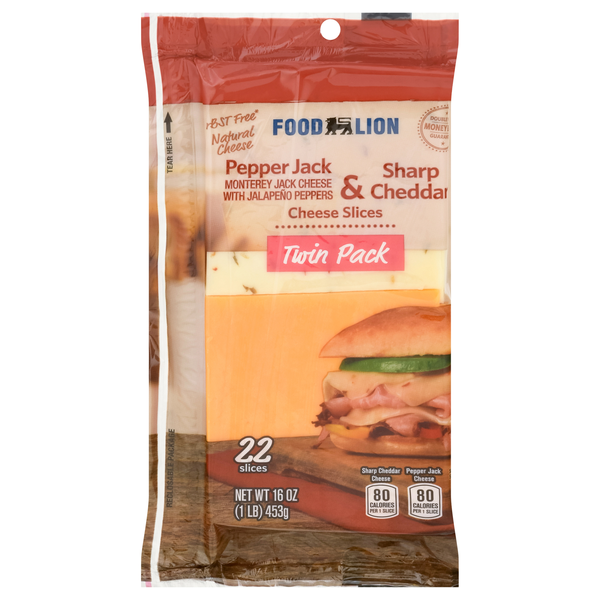 Food Lion Natural Pepper Jack/Sharp Cheddar Cheese Slices Twin Pack 22 ct