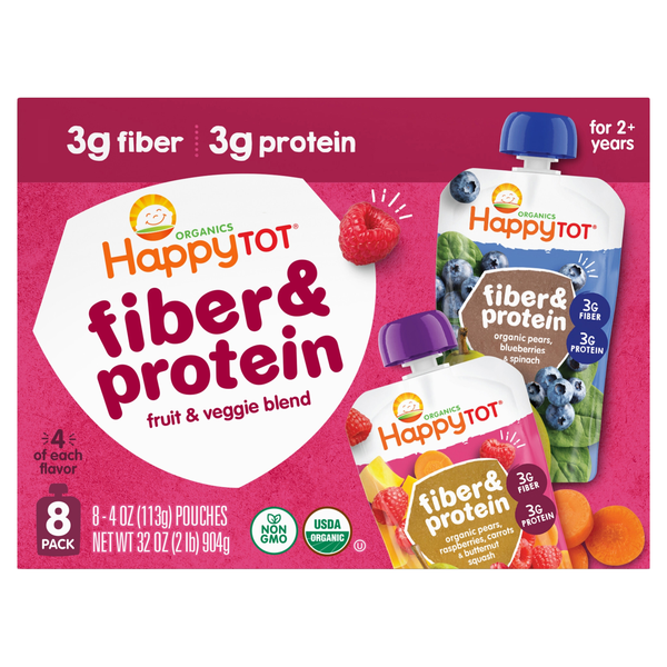 Happy Tot Organics Fiber & Protein Variety Pack Fruit & Veggie Blend - 8 ct