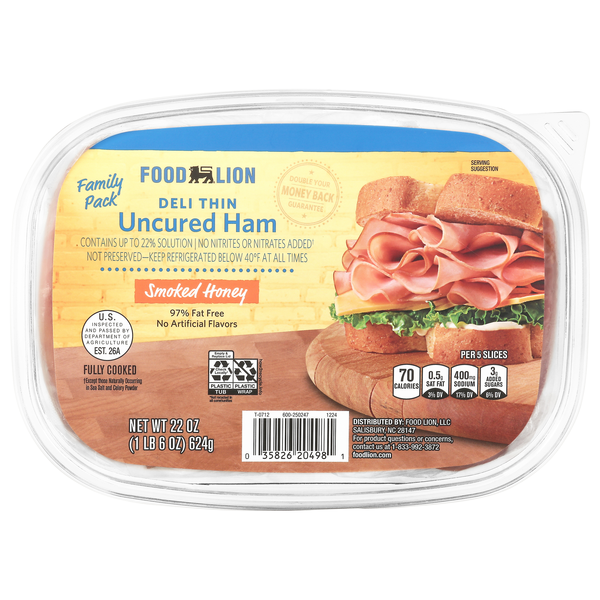 Food Lion Deli Thin Uncured Smoked Honey Ham Sliced Family Pack