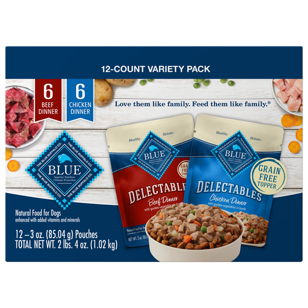 BLUE Delectables Natural Grain Free Variety Pack Dog Food Topper - 12 ct