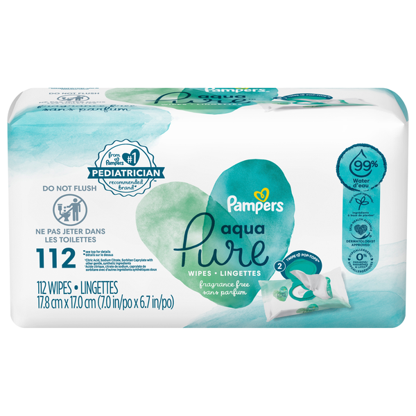 Pampers Aqua Pure Fragrance Free Baby Wipes Pop-Top - 2 pk