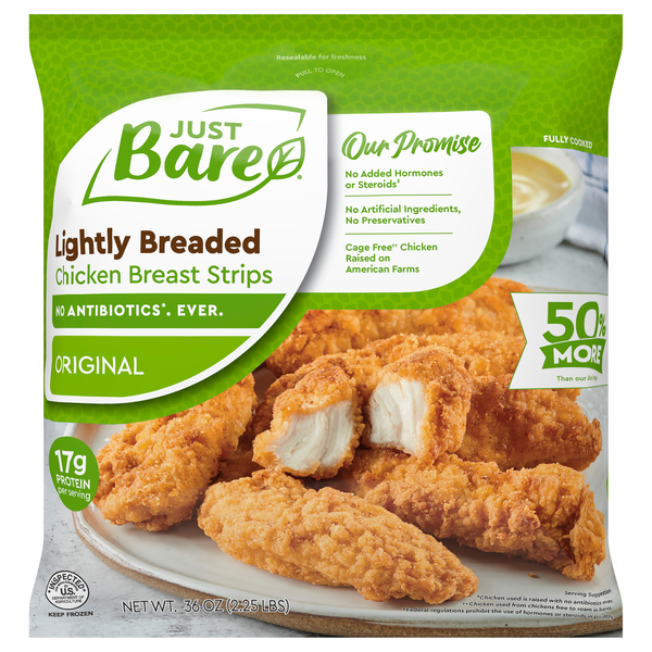 Just BARE Fully Cooked Lightly Breaded Chicken Breast Strips Frozen